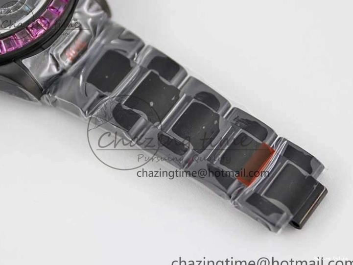 0223 Daytona All Black PVD TWF Best Edition Purple Diamonds Bezel Black Dial on PVD Bracelet SA Lightweight 2446